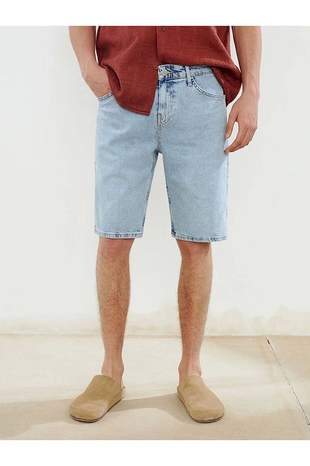 Xsıde Indigo Erkek Jean Şort Standart Kalıp Erkek Kot Şort - 2