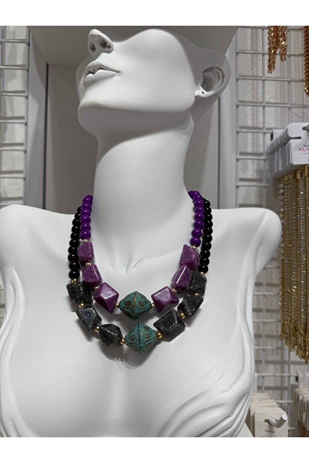 RENKLİ TAŞLI BONCUKLU KOLYE - 1