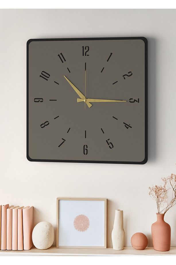 Modern Tasarım Ahşap Duvar Saati | Siyah & Gri MDF | 48cm Büyük Boy - 4