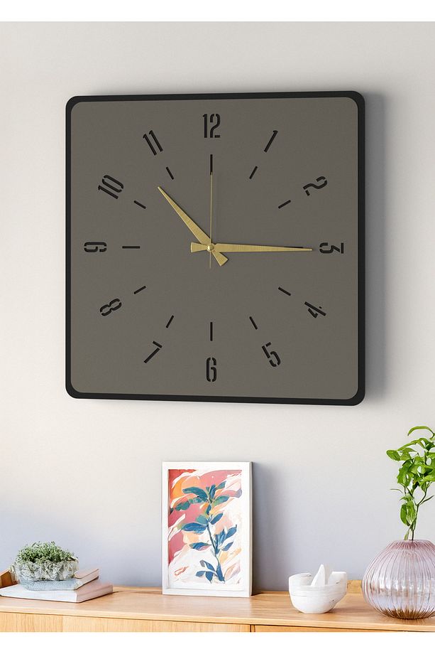 Modern Tasarım Ahşap Duvar Saati | Siyah & Gri MDF | 48cm Büyük Boy - 3