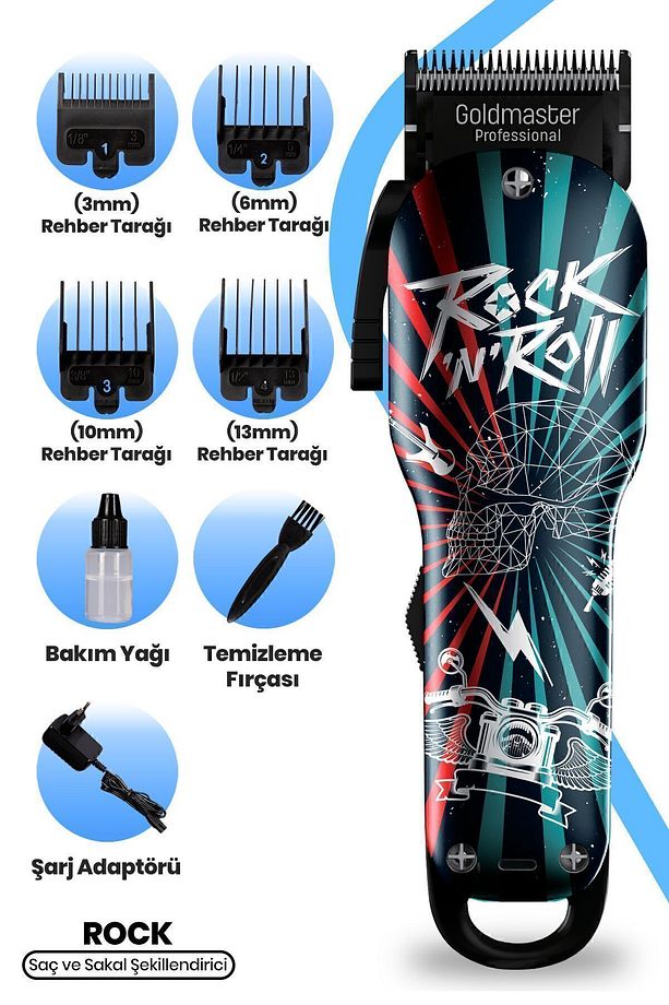 Rock Özel Tasarım Hız Ayarlı Ayarlanabilir Profesyonel Saç ve Sakal Şekillendirme Tıraş Makinesi - 1