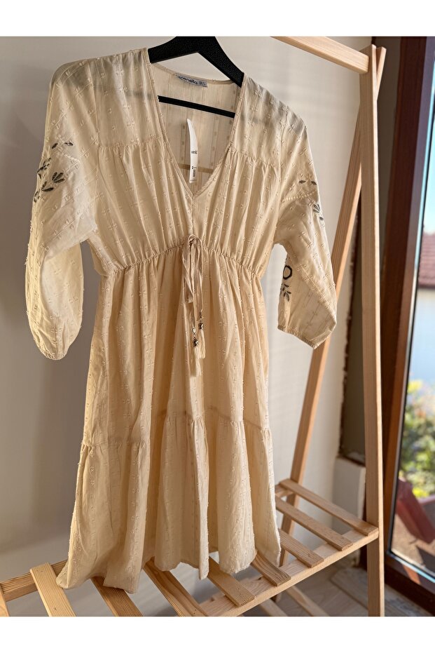 Nakış detaylı bohem kısa elbise - 2