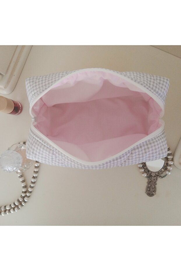 Square Line Pattern Makeup Bag-Large Size - 3