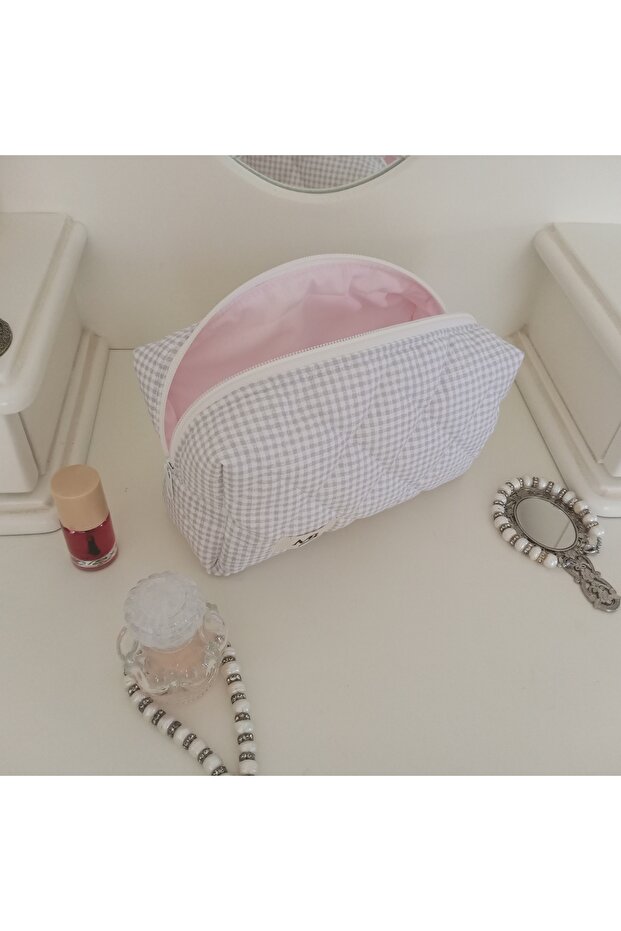 Square Line Pattern Makeup Bag-Large Size - 1