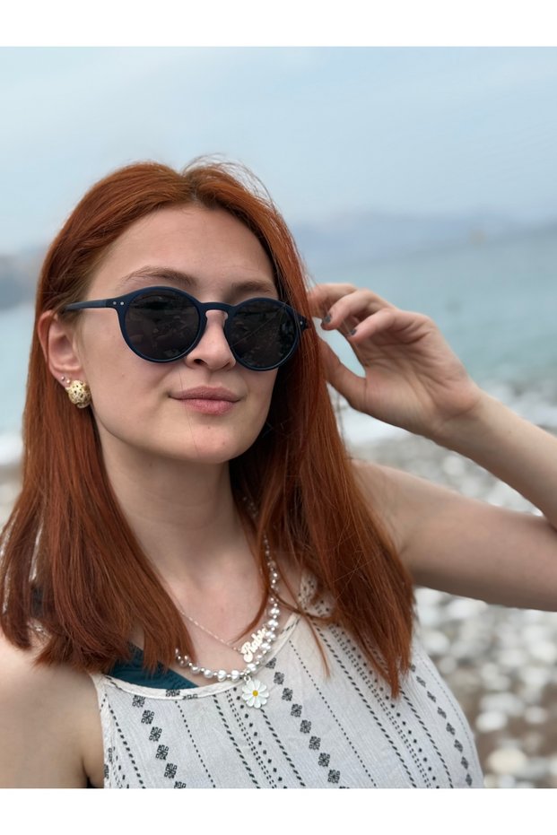 Navy Blue Matte Round Framed Brand Model Unisex Sunglasses