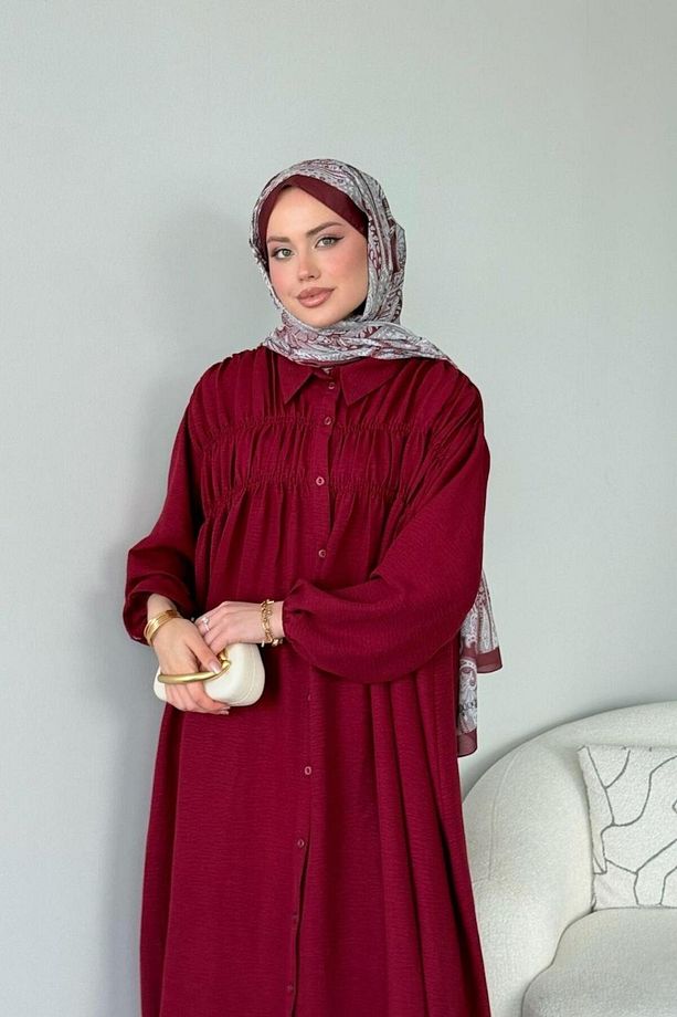 Semiz Gipeli Elbise Bordo - 1