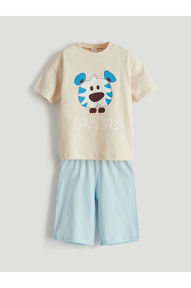 LCW ECO Bisiklet Yaka Baskılı Kısa Kollu Erkek Bebek Şortlu Pijama Takımı - 1