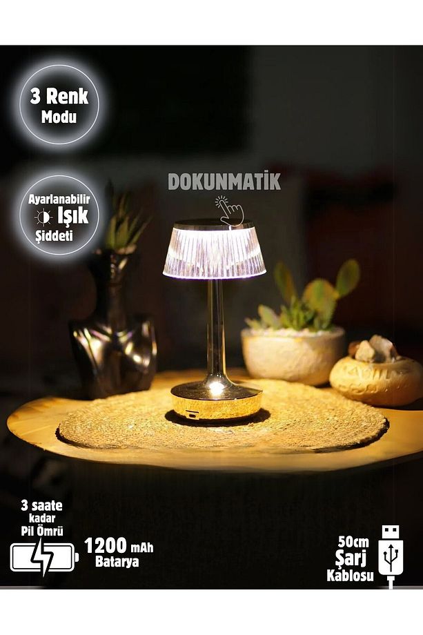 Dimmerli Taşınabilir Dokunmatik 3 Renk Yanma Modlu Şarjlı Masa Lambası - 2
