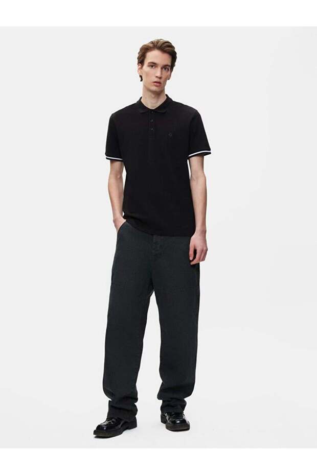 Κοντομάνικο μπλουζάκι Polo Neck Basic Regular μαύρο - 1