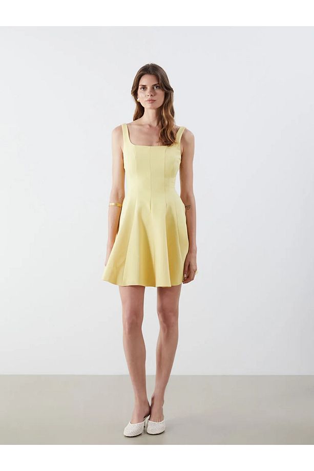 LCW Vision Sari Kare Yaka Peplum Mini Elbise - 1