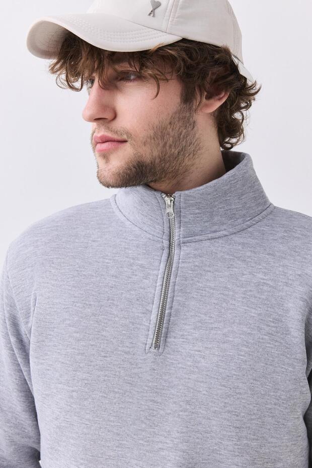 Men's Relaxed Fit Half Zipper Stand Collar Sweatshirt Grimelange 2052
