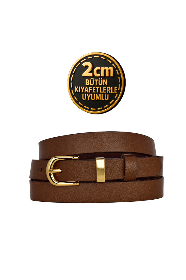 100% Genuine Leather Gold Color Suit Bridge Brown Women's Belt 2cm Fits All Clothes_Düz-Gold