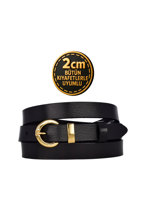 100% Genuine Leather Gold Color Suit Bridge Black Women's Belt 2cm Fits All Clothes_Ki̇li̇k-Gold