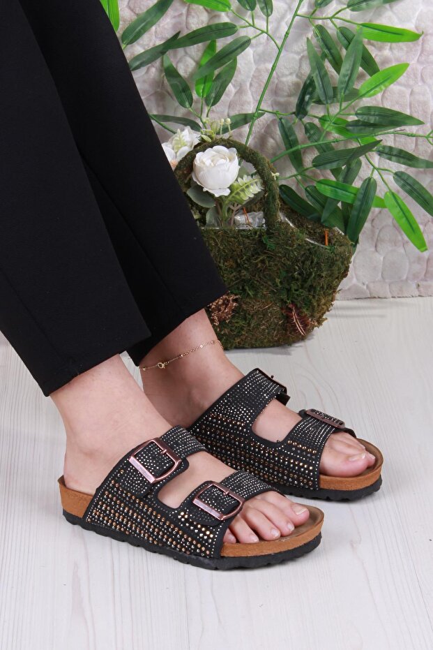 8731 Anatomical Comfortable Sole Stone Double Buckle Stylish Women's Slippers