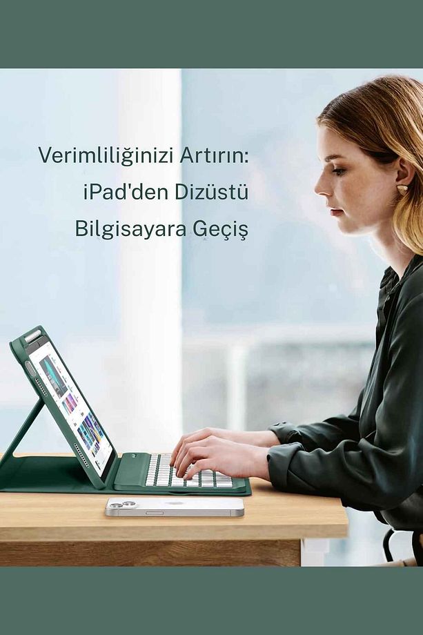 iPad 10. 11. Nesil Uyumlu Model A3354, A3355, A3356 A2696, A2757, A2777, A3162 Klavyeli Tablet Kılıf - 5