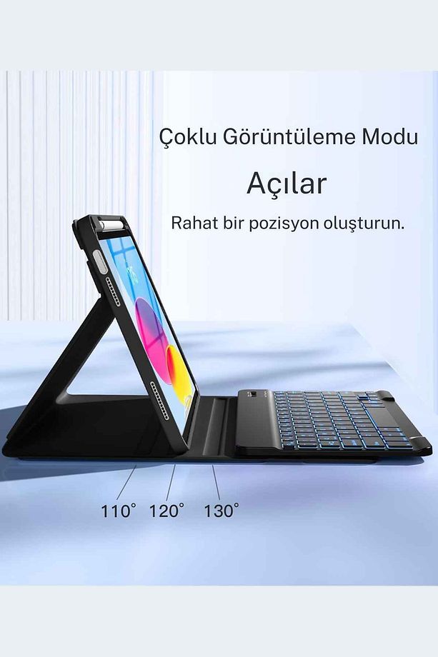iPad 10. 11. Nesil Uyumlu Model A3354, A3355, A3356 A2696, A2757, A2777, A3162 Klavyeli Tablet Kılıf - 2