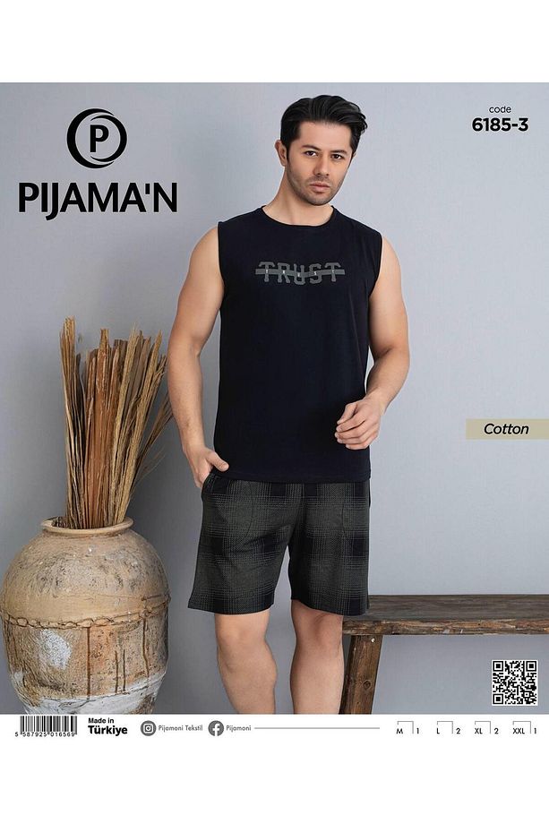 Erkek Bisiklet Yaka Kolsuz Şortlu Pijama Takımı 6185/3 - 1 Adet - 2
