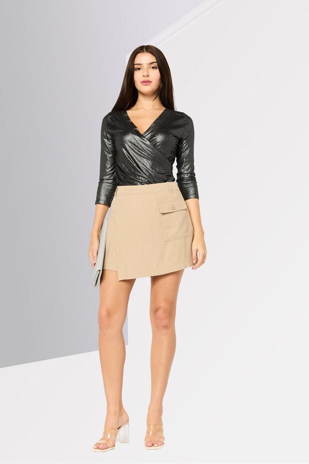 Women Solid Basic Skorts, Khaki - 2