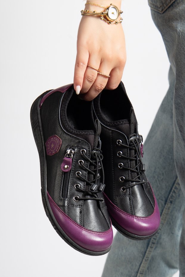 Genuine Leather Soft Sole Women's Black Sneaker Casual Sports Shoes