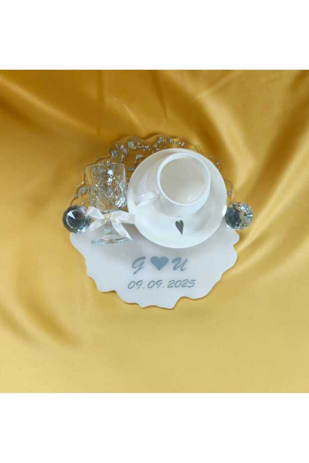 Epoksi Dalgalı Yuvarlak Nişan Tepsi Set,Söz Tepsisi,Damat Fincanı - 4
