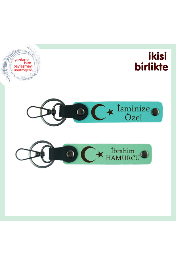 X2 Set, Turquoise-Green, Gift Honoring the Days Gone Together – Moon Star Leather Keychain
