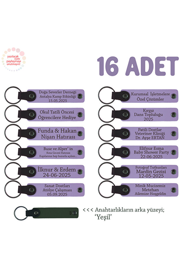 16-Piece Keychain, Purple Violet & Green, Can Have Name and Special Message Written on It for Father's Day
