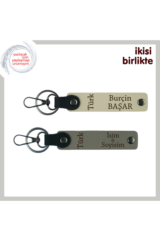 Love and Vefa – Turkish Written Patterned Sweetheart Meaningful Keychain Set, Milk Coffee-Ash Gray