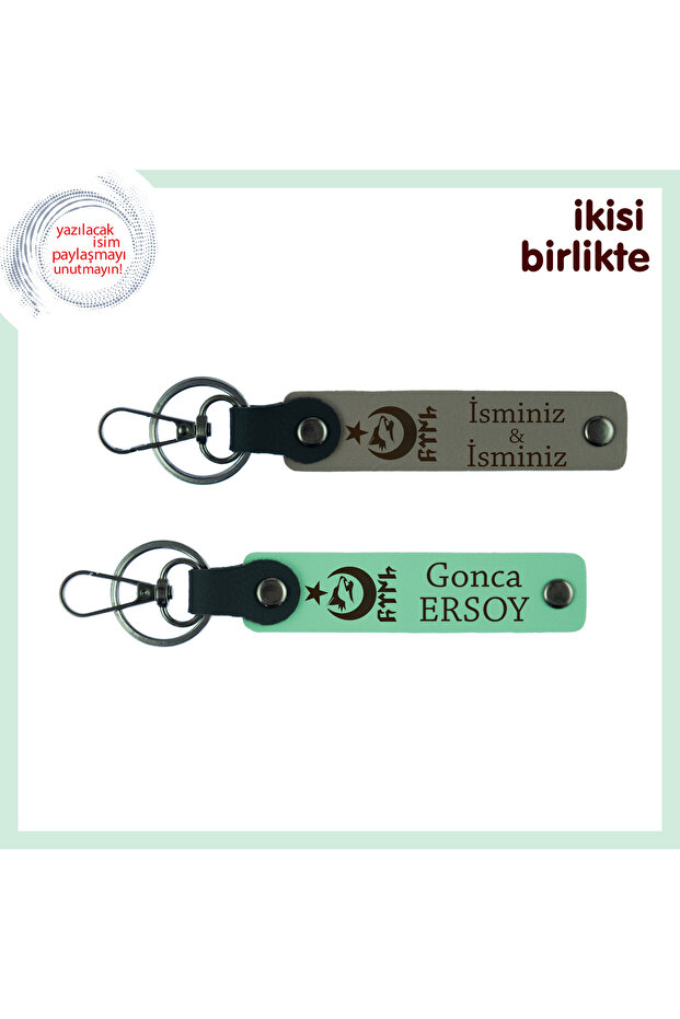 Team, Ash Gray-Green, Souvenir for Beginner Assistants – Crescent Star Wolf Gokturk Patterned Keychain