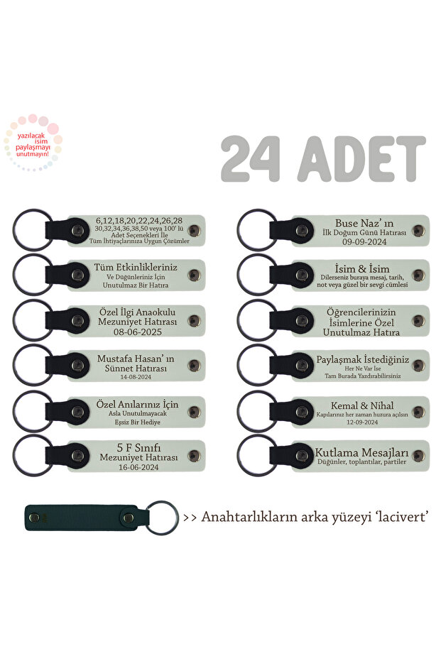 Set of 24, White & Navy Blue, Souvenir Memory Keychain for Hiking Group with Name Writing