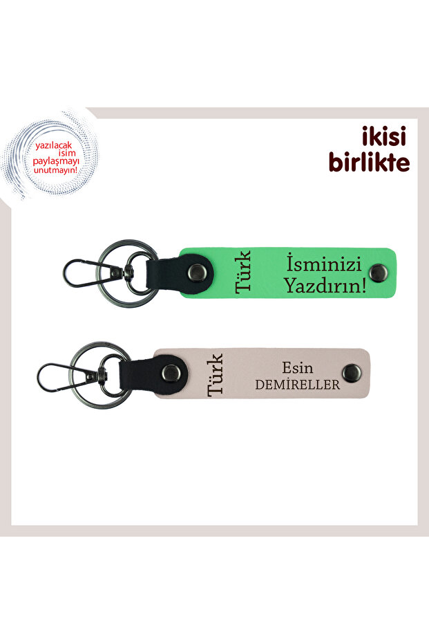 Set, Pistachio Green-Powder, Meaningful Gift for a Close Friend – Turkish Text 2-Piece Leather Keychain