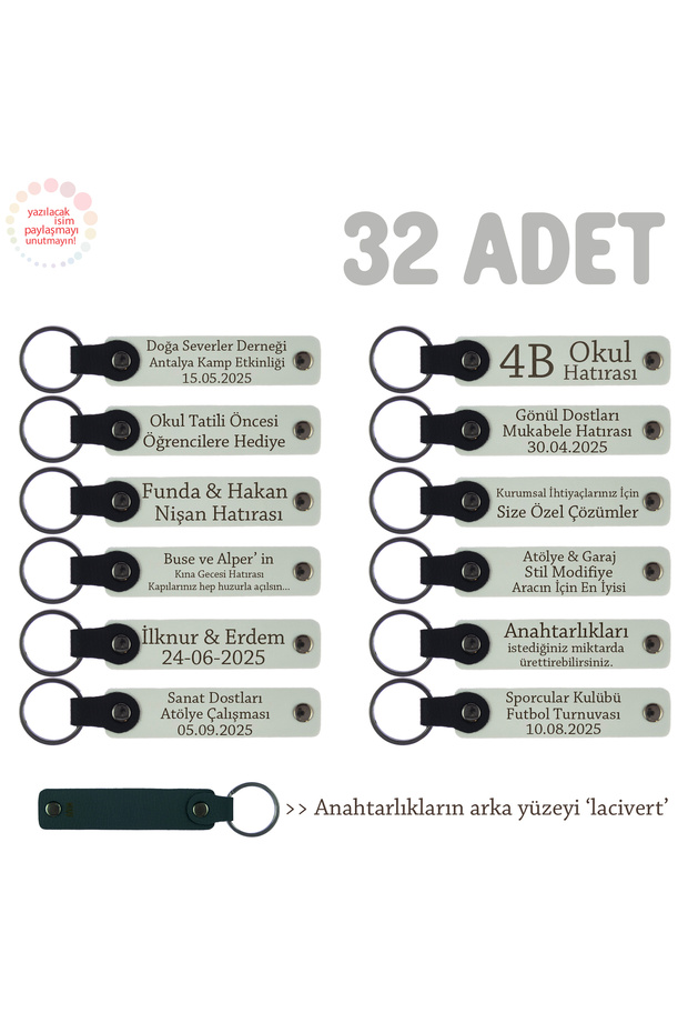 Keychain with Name and Text Can Be Written for Special Organizations, 32' Keychain, White & Navy Blue