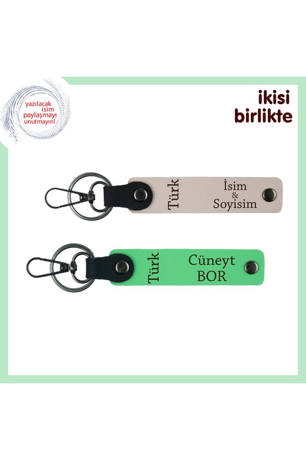 Gift Belonging to Love – Personal Leather Keychain with Turkish Text Motif, Powder-Green