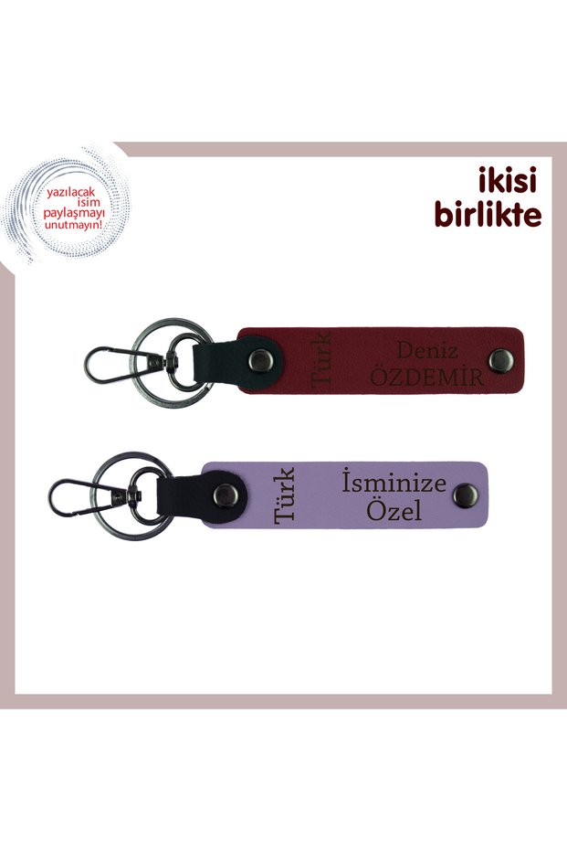 Nameable 2-Piece Keychain Set, Burgundy-Purple, Stylish Gift for Uncle – Turkish Writing Themed
