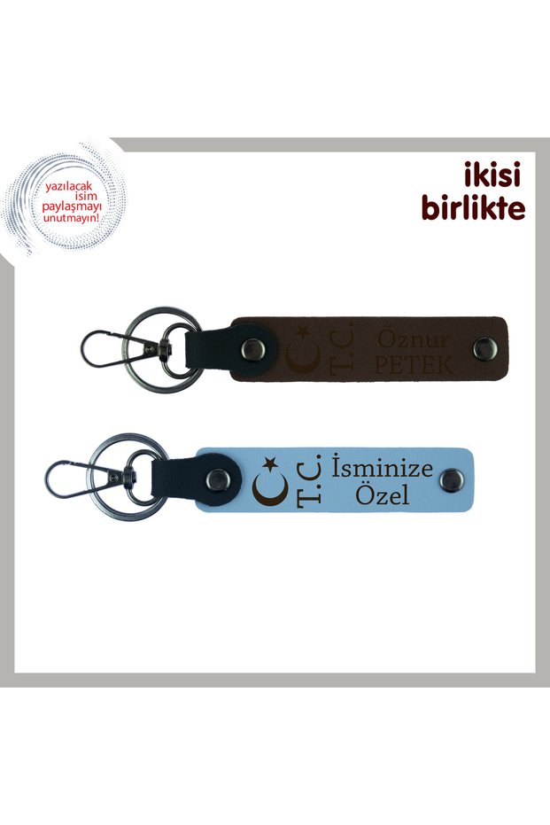 Evening Dress Meaningful Gift on Birthday – Moon Star Tc Set of 2 Leather Keychains, Dark Brown-Sky Blue