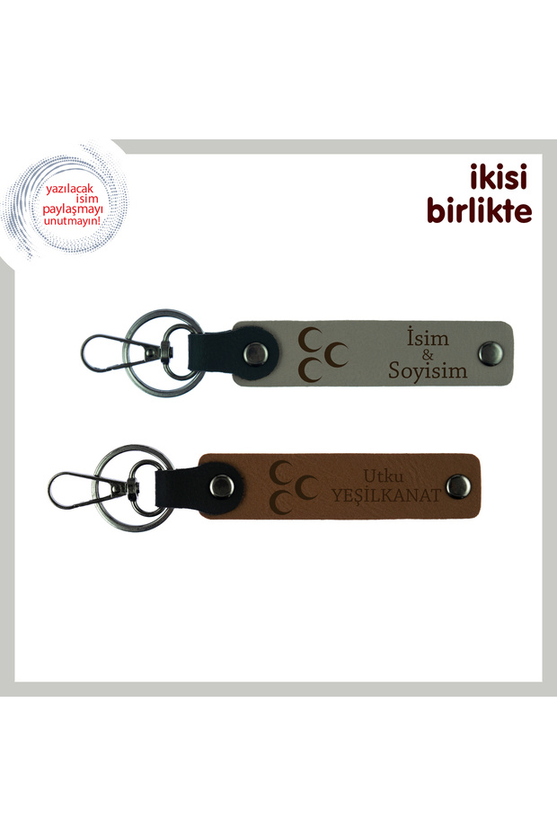 Set, Ash Gray-Brown, Uncles Unforgettable Gift – Three Crescent Themed 2-Piece Personal Keychain