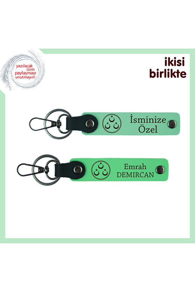 Set, Light Green-Green, a Stylish Gift for Your Best Friend Three Moon and Star Themed Personal 2-Piece Keychain