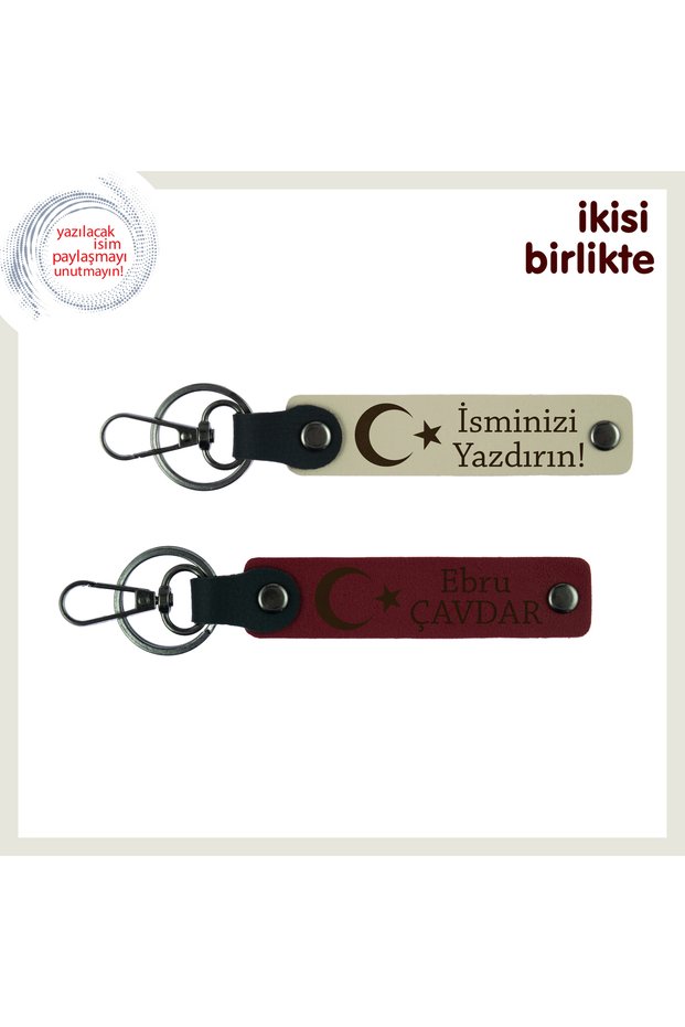 Set X2, Milky Brown-Claret Red, Romantic Spirit Lover Moon Star Homeland Themed Surprise – Leather Keychain