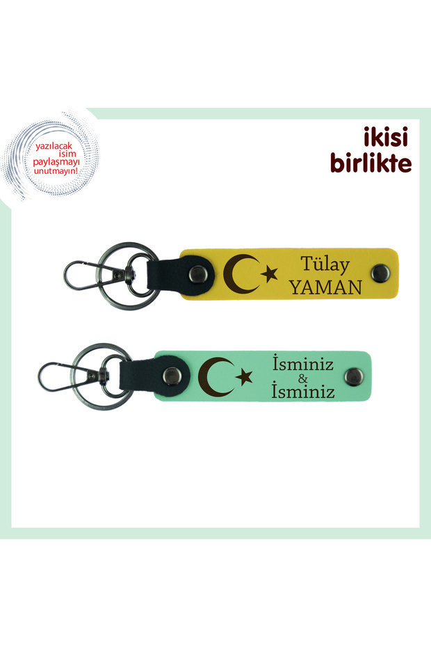 Team, Yellow-Green, Crowned Marriage with Moon and Star – Anniversary Special Name Writable Keychain