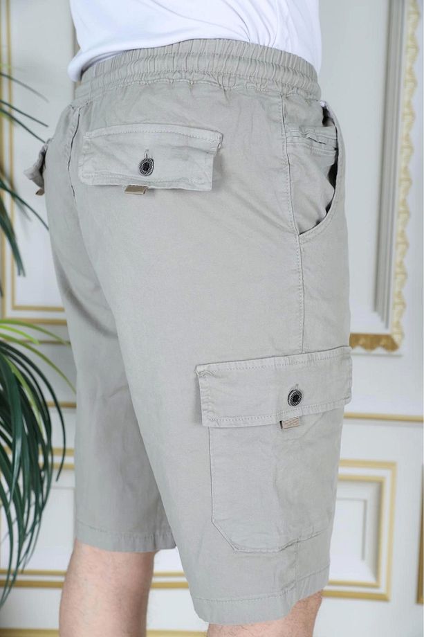 Erkek Su Yeşili Likralı Gabardin Şort Kargo Cepli Pamuklu Beli Lastikli Bağcıklı Basic Şort - 4