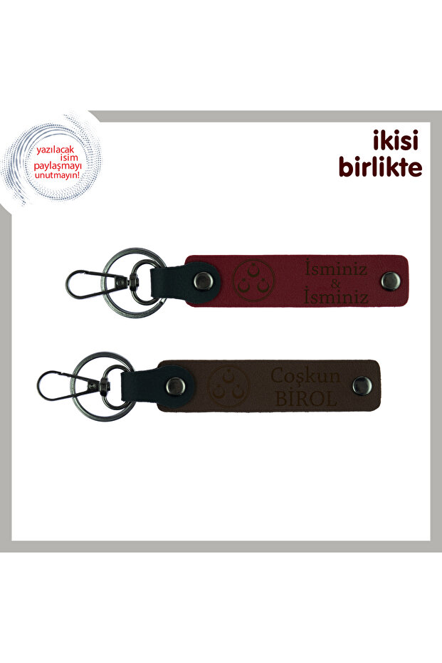 Set, Burgundy-Brown, a Unique Surprise for the Boss – Three Star Moon Themed Leather Keychain