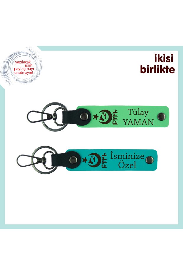 Ayyıldız Kurt Göktürk 2-Piece Personal Keychain, Pistachio Green-Turquoise, Friendly Homeland Themed Armağan