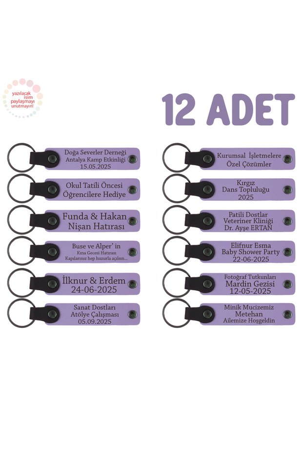 Special Memory Gift for Sports Club Members Set of 12, Leather Keychain with Names, Purple Violet