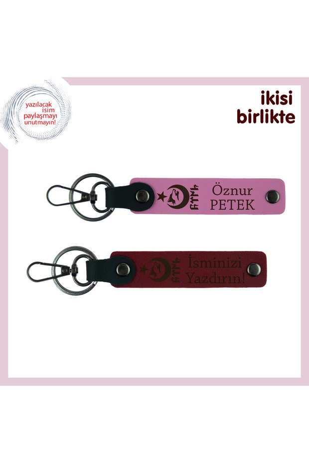 A Loyal Gesture to a Colleague – Crescent-Star Wolf Gokturk, Name Writable Keychain Set, Pink-Claret Red