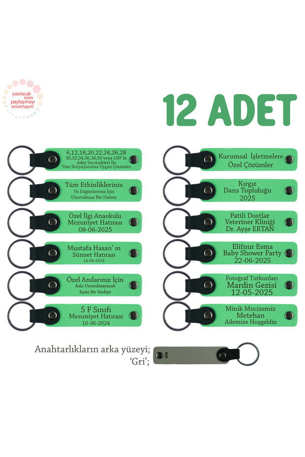 Keychain, Pistachio Green & Gray, Farewell Gift for Teacher at the End of the Year Set of 12 with Student Names Written