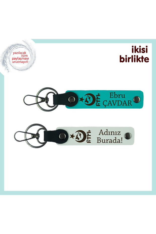 Set, Dark Turquoise-White, a Gift from the Heart to Aunt – Ayyıldız Kurt Göktürk 2-Person Personal Keychain