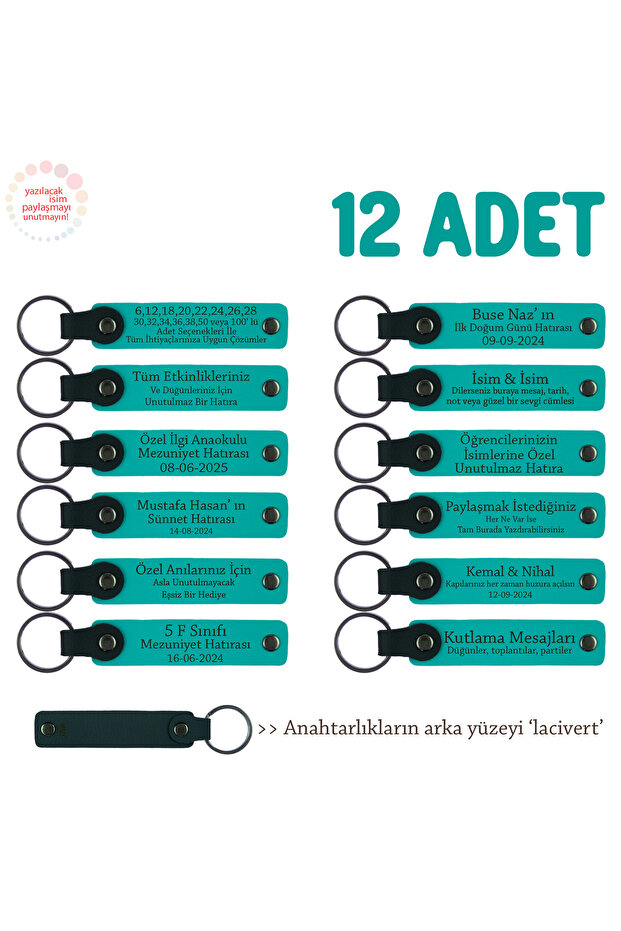 Personalized Name Written Keychain, Dark Turquoise & Navy, Special Gift for All Family Members, Set of 12