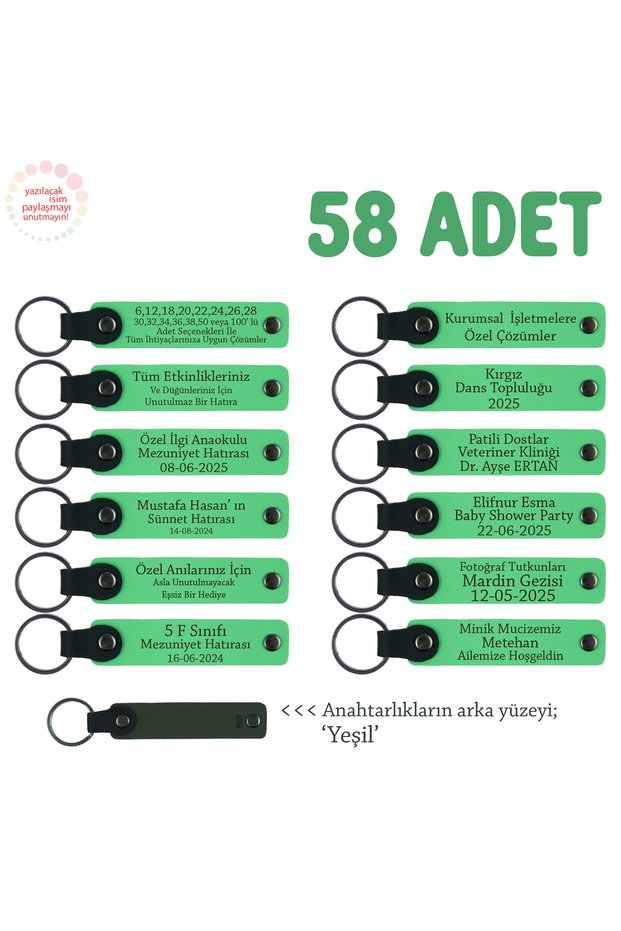 Special for Neighborhood Event before the Feast, Set of 58, Personal Leather Souvenir Keychain, F Green & Green