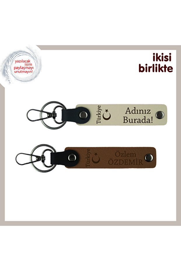 Team, Milk Coffee-Coffee, Motif Romantic Gift – Moon and Star and Turkey Leather Keychain for Lover