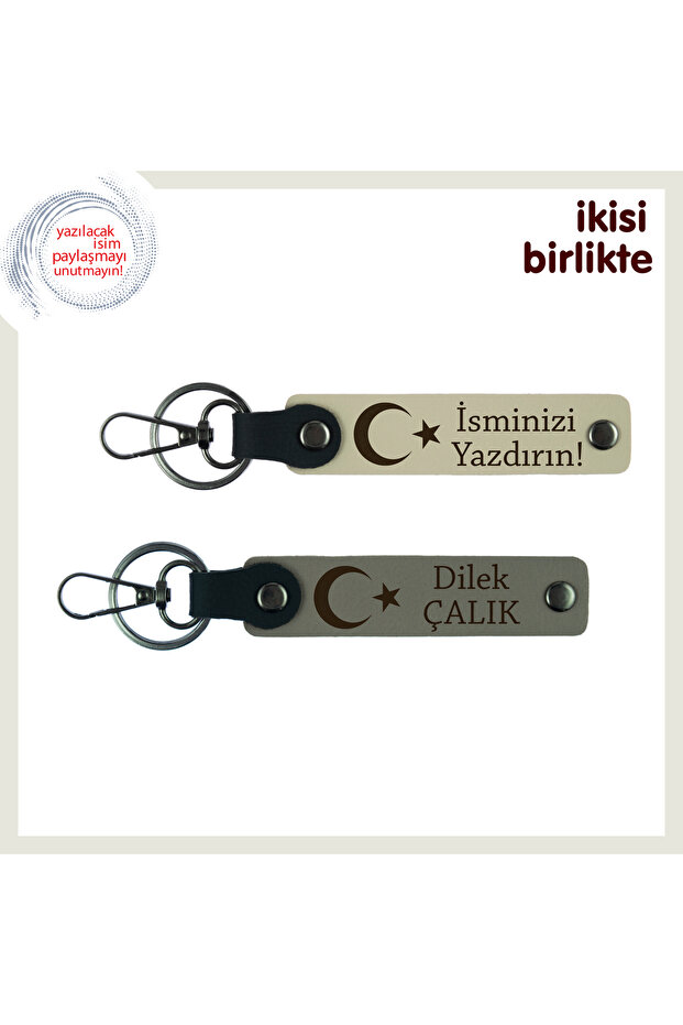 Moon Star Patterned Sweetheart Meaningful Keychain, Milk Coffee-Ash Gray, Made for Love and Vefa