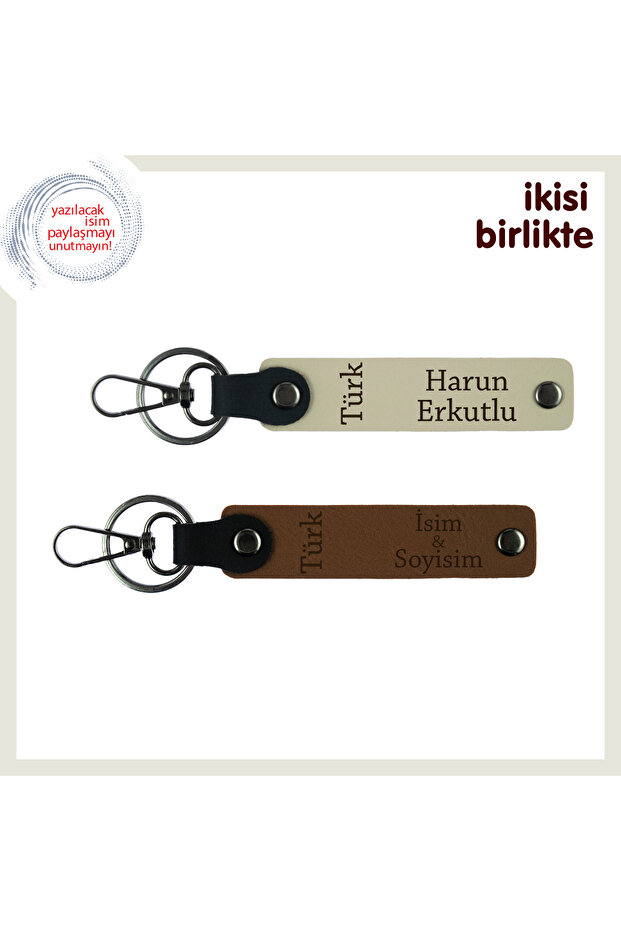 Team, Milk Coffee-Coffee, Motif Romantic Gift – Turkish Written Leather Keychain for Lover